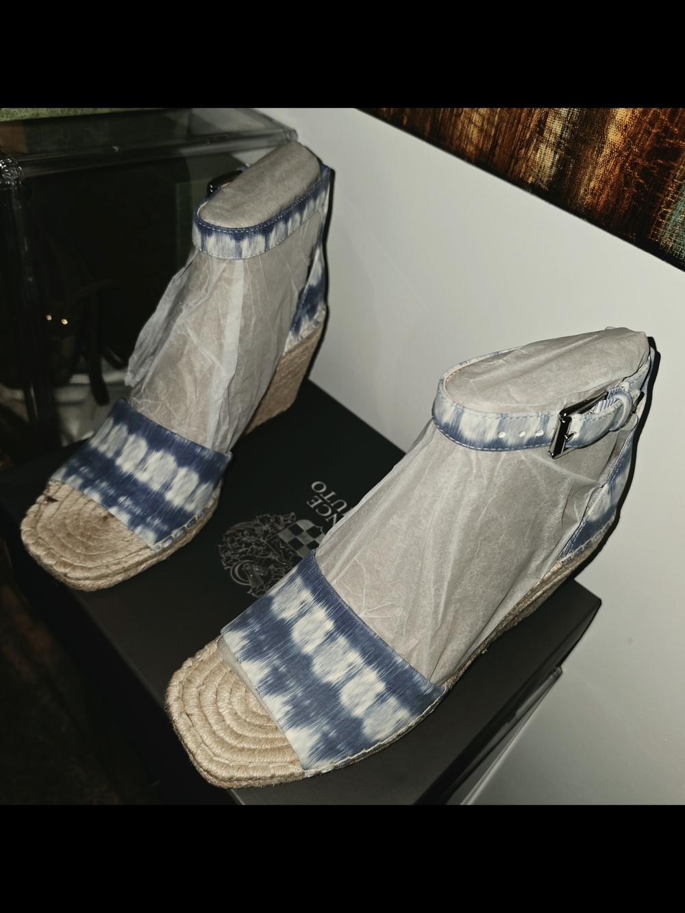 NWT Vince Camuto Blue Tie-Dye Espadrille Wedge Sandals